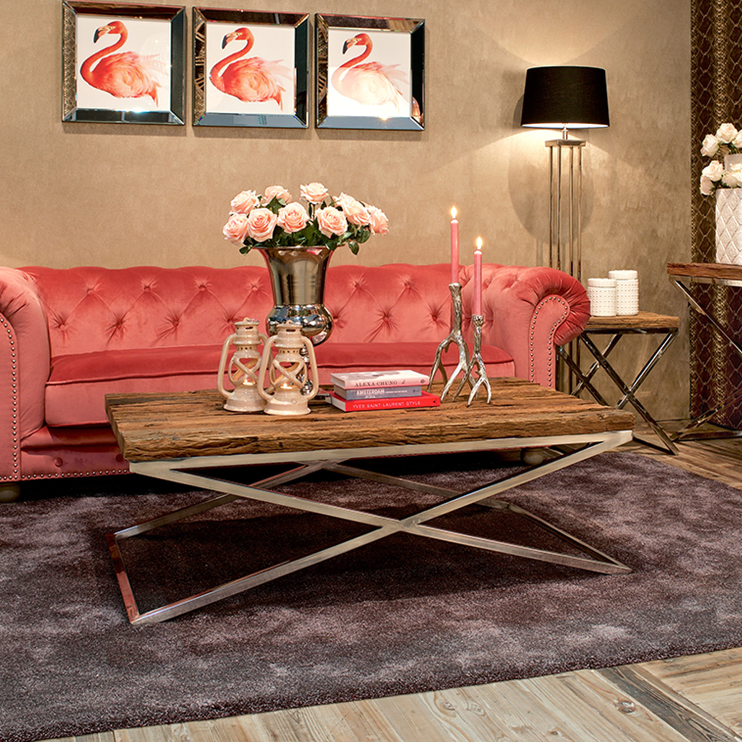 Richmond Salontafel 'Kensington' RVS en Mangohout, 130 x 80cm