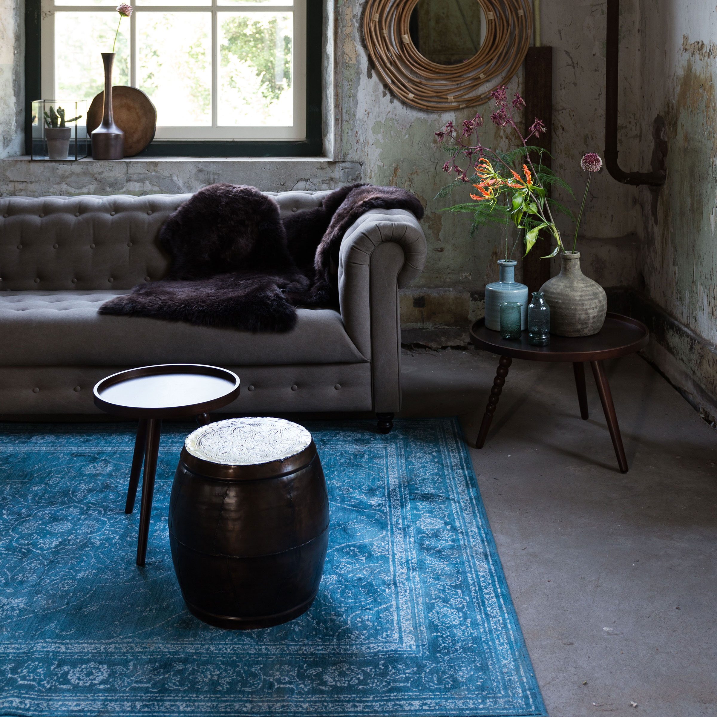 Dutchbone Vloerkleed 'Rugged' 170 x 240cm, kleur Ocean