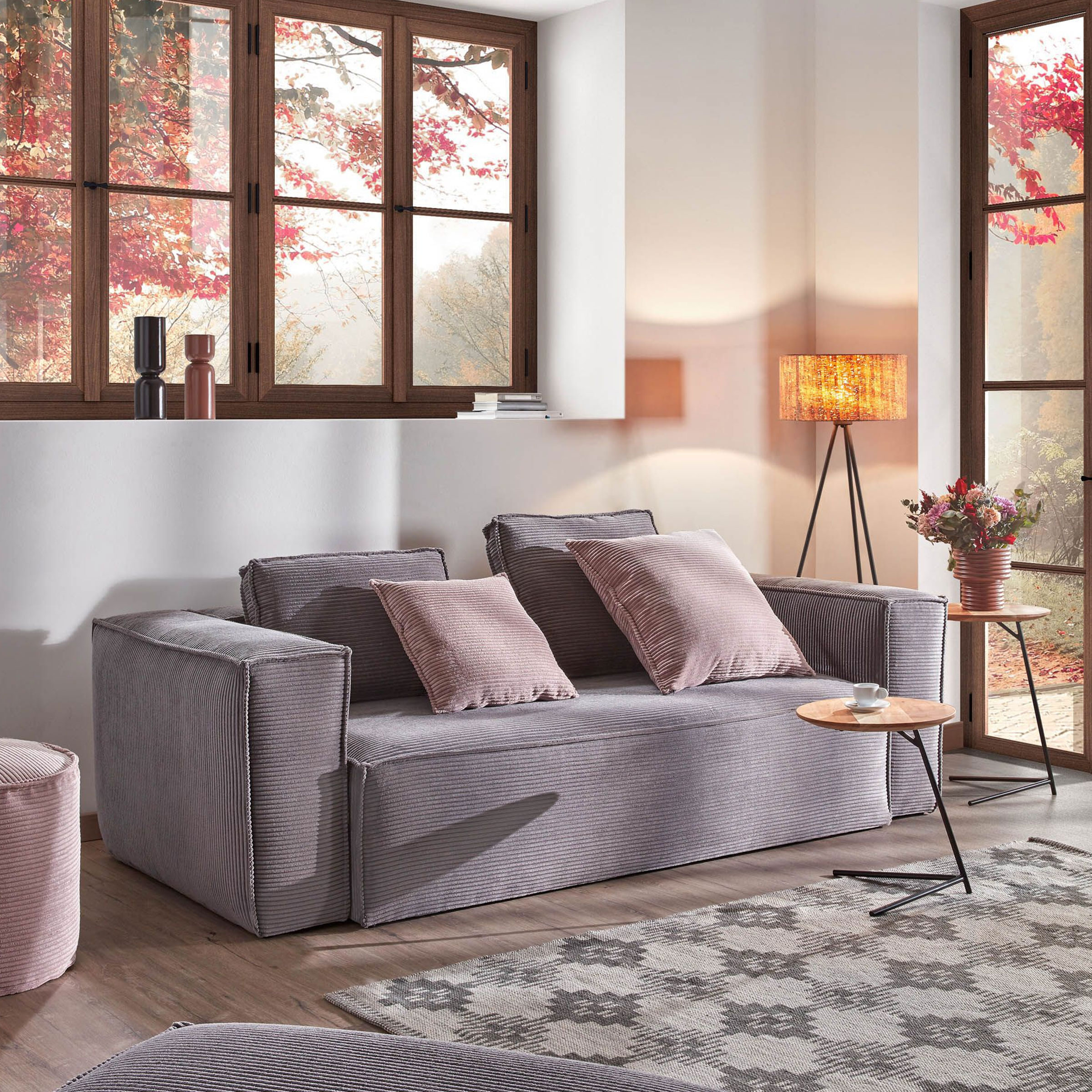 Kave Home 2-zits Bank 'Blok' 210cm Rib, kleur Donkergrijs