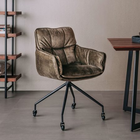 Tower Living Eetkamerstoel 'Saronno' Velvet met wielen, kleur groen