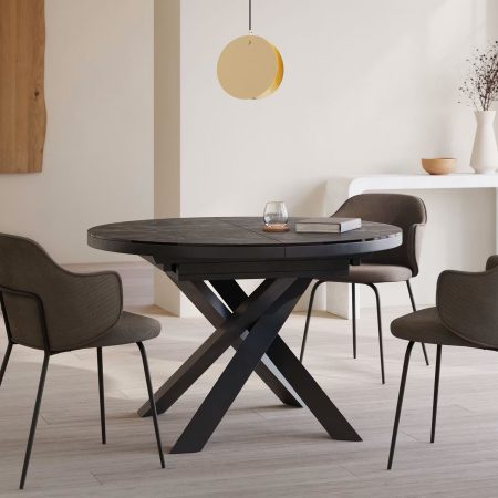 Kave Home Uitschuifbare Ronde Eettafel 'Vashti' 120-160 x 120cm, kleur Zwart Marmer