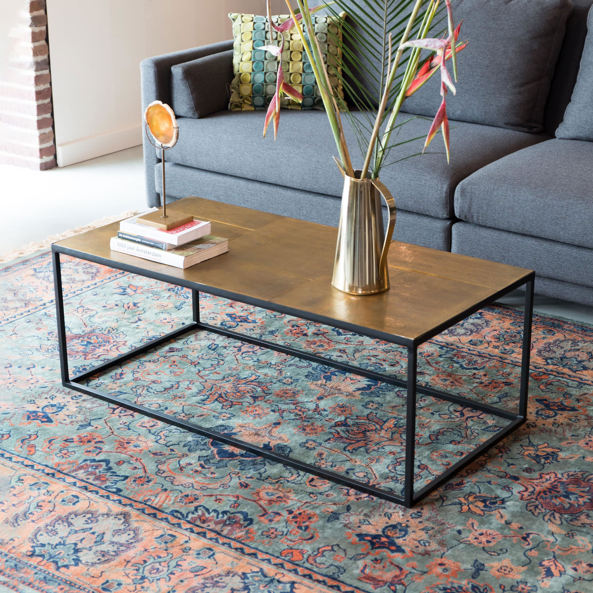 Dutchbone Salontafel 'Lee' Antique Brass, 110 x 55cm