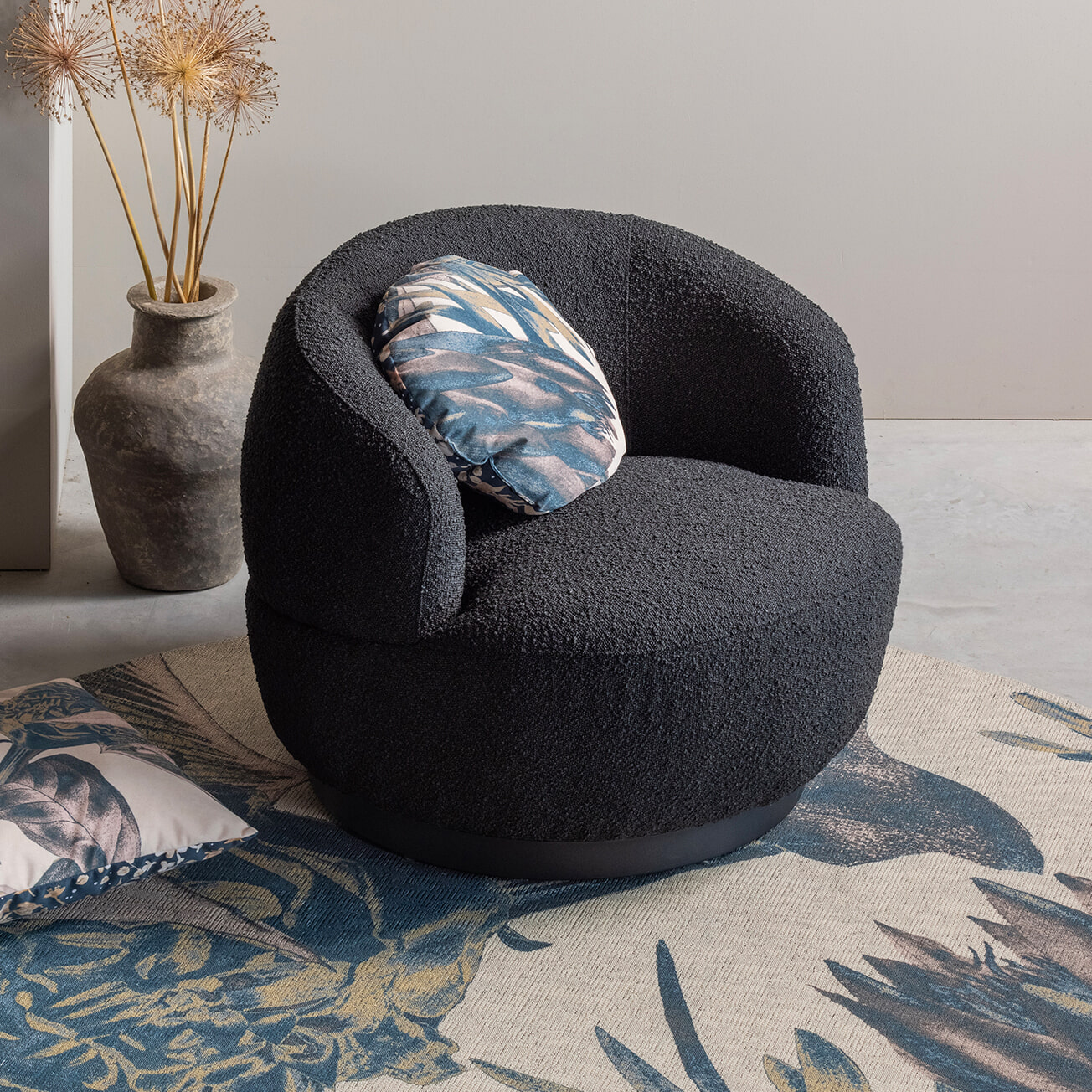 BePureHome Draaifauteuil 'Woolly' Bouclé, kleur Antraciet
