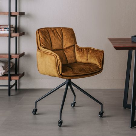 Tower Living Eetkamerstoel 'Saronno' Velvet met wielen, kleur geel