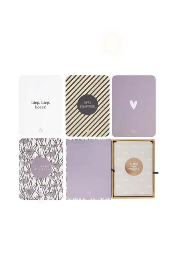 Zusss doosje met 12 ansichtkaarten lila/wit