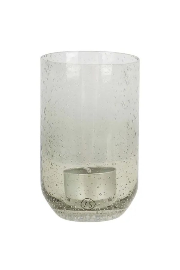 Zusss glazen waxinelichthouder met bubbeltjes olijfgroen