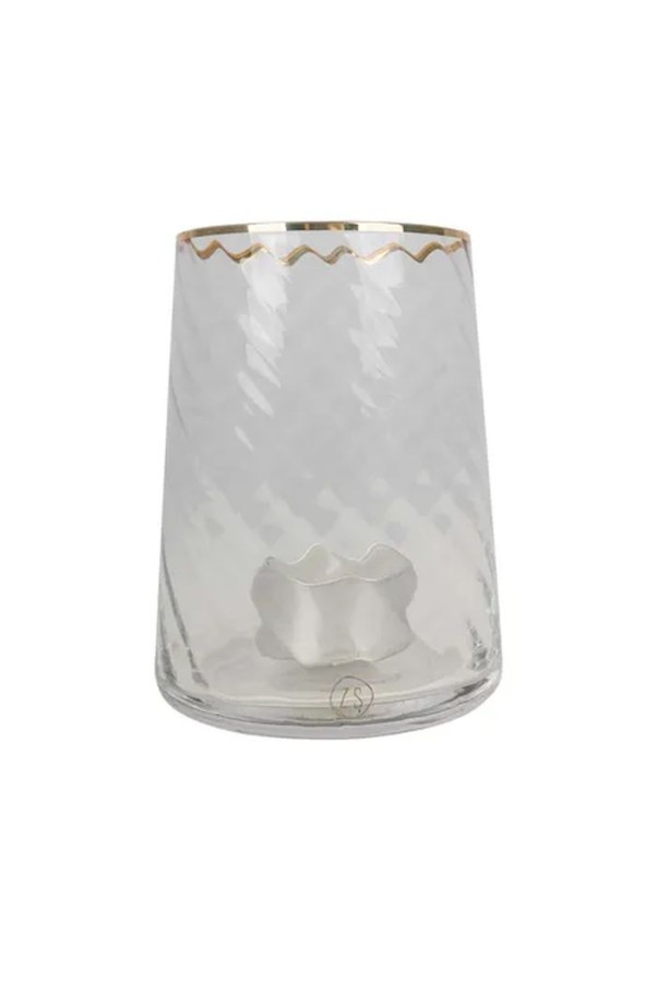 Zusss waxinelichthouder met gouden randje schuin ribbelglas